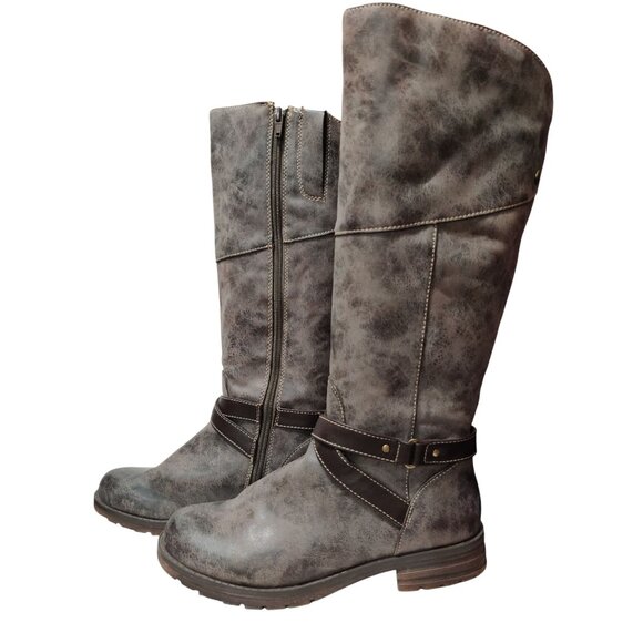 Natural Soul 7.5 Womens Tall Boots Brown Distressed Faux Leather Riding Comfort - Picture 10 of 13